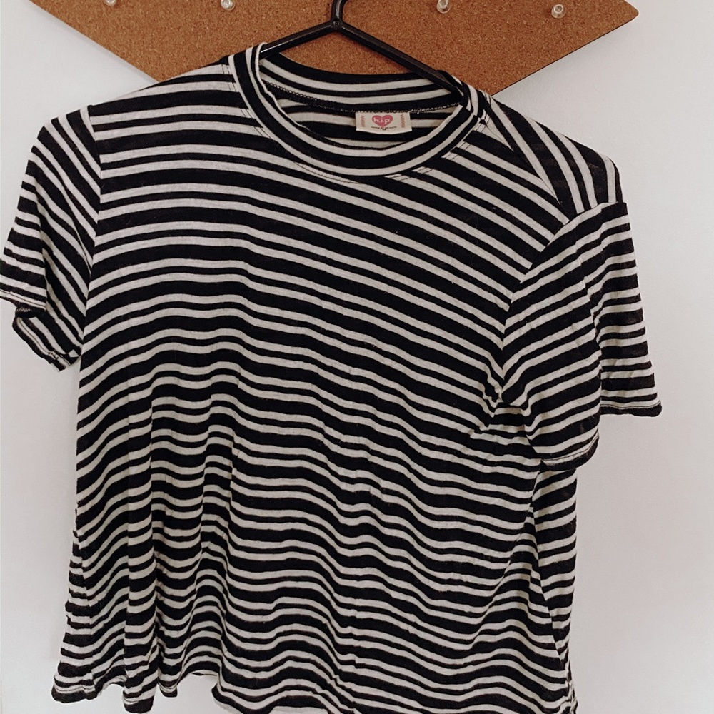 Black and white striped T-shirt with collared neck